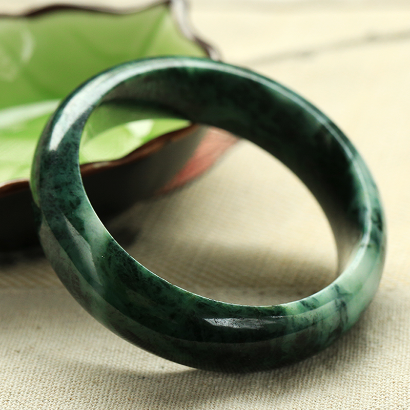 润志糯种飘花墨绿翡翠手镯缅甸老坑a货 56.2  b4754 正品质保