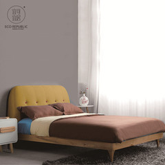宜可宜居原创设计小俏皮床实木框架布艺床头卧室床现代简约家具