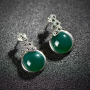 Thai silver jewelry 925 Silver Green agate earrings-Thai Korea gem quality earrings baby