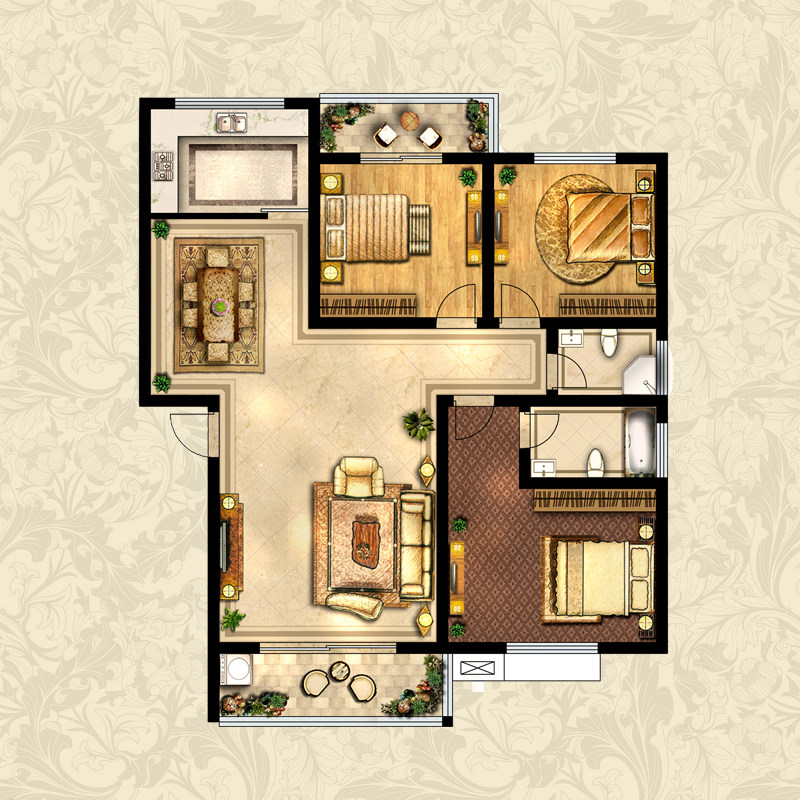 房产户型图ps设计代画彩色平面图彩平图填色渲染家配图设计