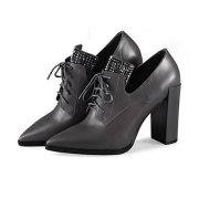 Strange love-fall 2015 new leather women's shoes with deep coarse high heel shoes head dress of England OL