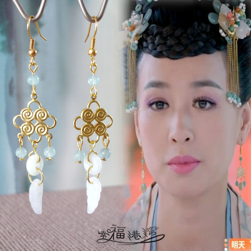 幸福港湾  武媚娘传奇韦贵妃张庭复古翡翠叶子古装耳环