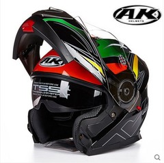 AK四季全覆式摩托车头盔 冬季赛车机车全盔 男士双镜片揭面盔