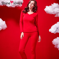 爱慕集团心爱情侣女士款棉质加绒加厚红色保暖内衣套装SL74012