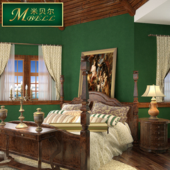 米贝尔 美式复古乡村壁纸 卧室客厅无纺布纯色素色墙纸东南亚绿色