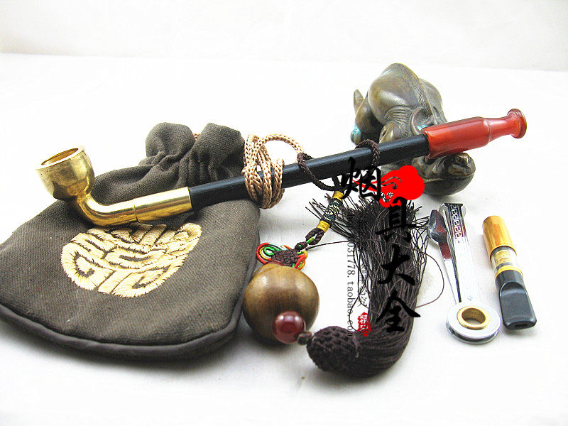 烟具大全烟斗烟袋锅旱烟袋旱烟杆 短型黑色烟杆 玛瑙烟嘴黄铜烟锅