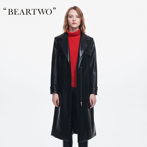 BEARTWO2017秋新款黑色气质通勤皮衣风衣BC6W814600