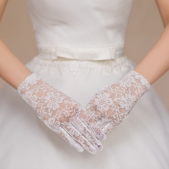 新娘手套新款白色蕾丝花朵短款全指韩式精美婚纱配饰春夏手套