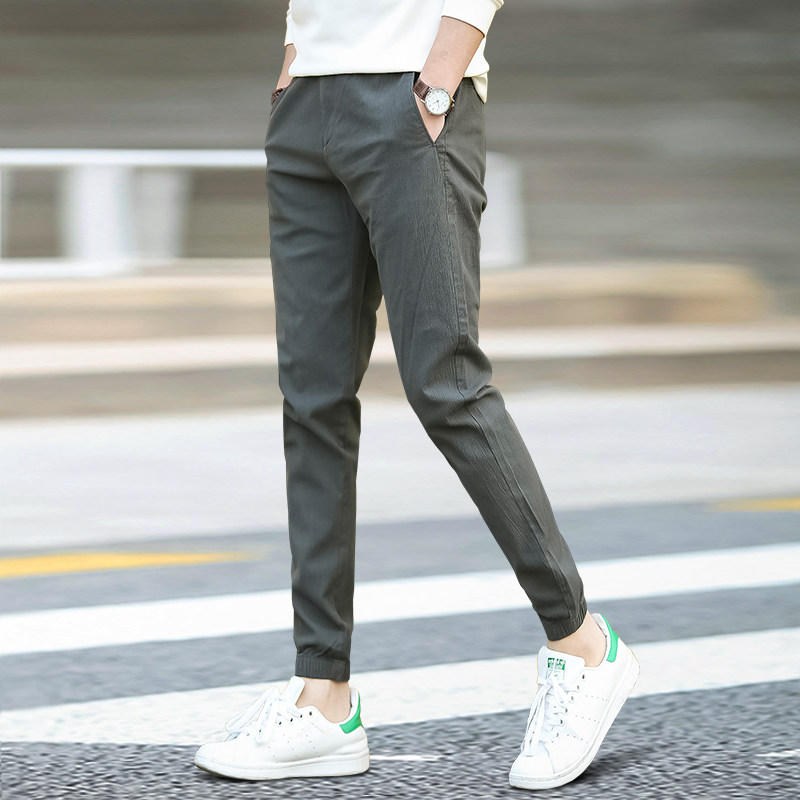 秋鼕休閑哈倫褲男小腳潮款束腳褲韓版潮修身運動九分褲男收口長褲