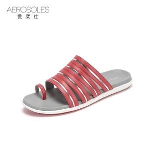 愛馬仕2020冬季新品 Aerosoles 愛柔仕2020夏季新品低跟圓頭輕質休閑女涼鞋夾趾涼拖 愛馬仕白