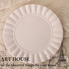 出口欧美白色浮雕线条珍珠边陶瓷盘 意面盘 点心盘 零食盘 沙拉盘