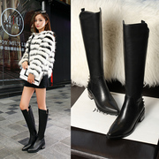 Fall/winter new pointy with long slim low-inspired boots over the knee boots leather women''''''''s boots rivets warm winter boots women