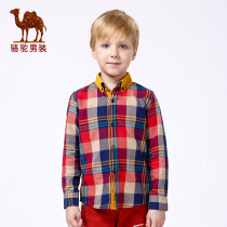 Camel/骆驼2015秋新款格子衬衫纯棉尖领时尚休闲长袖衬衣小孩男童