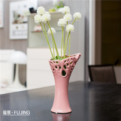 家居装饰品 时尚陶瓷工艺品 客厅摆件 纯白极简 镂空斜口异型花瓶