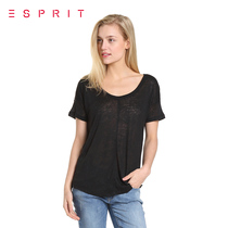 【折】ESPRIT 女士短袖显瘦大圆领多色T恤-025EE1K060 吊牌价199