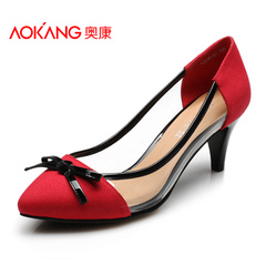 Aokangchun version of the Korean version of the sense of transparency shallow high heel women's shoes pointy shoes with bow tie trend
