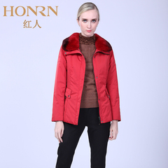 honrn/红人女装2016新款墨绿色简洁经典时尚长袖棉袄H44MA742