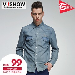 Viishow men's 2015 Spring Autumn tide men's denim shirt denim shirt jeans