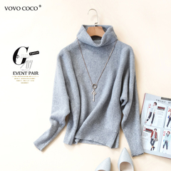 VOVOCOCO2016秋冬新品高领坑条蝙蝠袖羊毛针织打底羊毛衫女