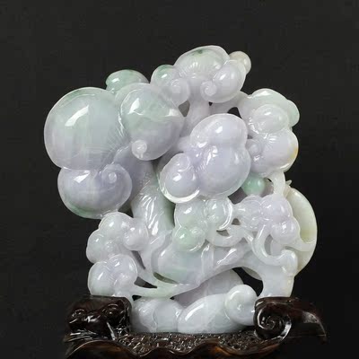 黄绿紫精美三色翡翠如意摆件1280g