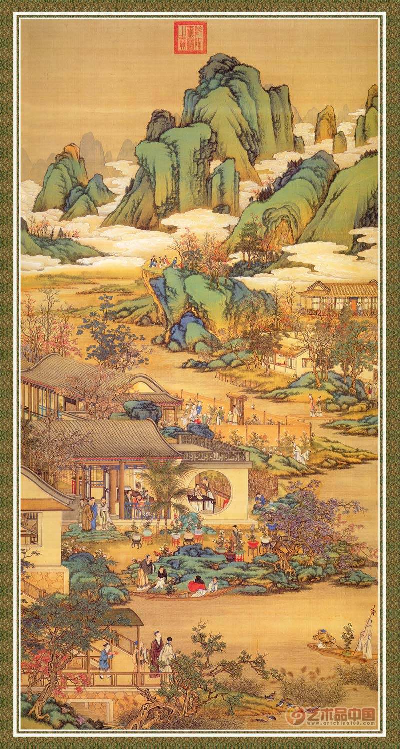 仿古古画名画复制品雍正十二月行乐乐图之三九月国画
