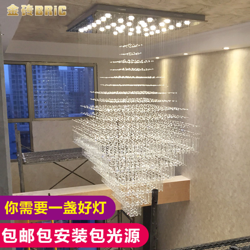  现代简约别墅大吊灯复式楼 楼梯灯长方形水晶吊灯客厅酒店大厅灯-金砖旗舰店