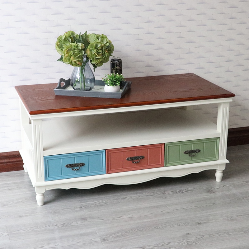 地中海风格家具客厅茶几一米一方几木质整装会客桌子多功能储物桌