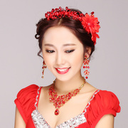 Good jewelry jade Qing beauty married bridal necklace sets-red flowers tiara Necklace Earring accessories package mail