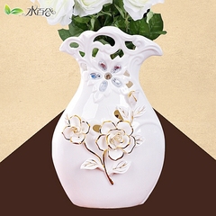 高档陶瓷花瓶 欧式家居家饰 客厅电视柜纯白镂空花瓶 橱柜白花瓶