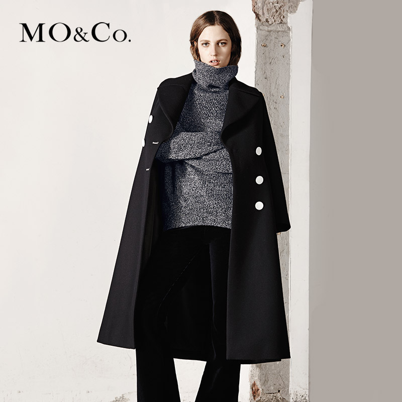 MO&Co.长线条大翻领错位喷漆纽扣A型毛呢大衣MA1631OVC01 moco产品展示图3