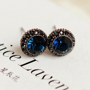 Post new stylish blue brief luxurious wild cute small round of artificial gems rhinestones ear studs earrings