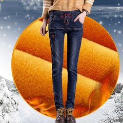 2016冬季新款加绒加厚牛仔裤女小脚裤女士显瘦铅笔裤松紧腰弹力裤
