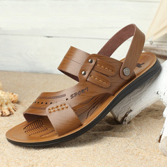 奥尔纳老头新款夏季男士凉鞋真皮防滑韩版透气沙滩鞋夏男式凉拖鞋