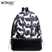 2015 new cartoon reindeer mosaic color prints for fall/winter fashion Lady handbag shoulder bag backpack