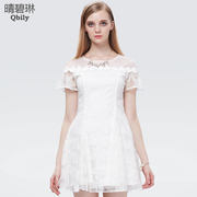 BI Linda new, fine women's clothing boutique in summer 2015 ladies high waist short sleeve organza dresses with lace-a-line