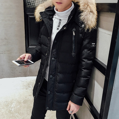 2016冬韩版新款男士中长款修身可卸帽时尚棉衣保暖棉服外套防寒服