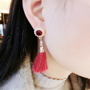 Fashion jewelry red tassels Joker Crystal temperament Korea Korean actress jewelry earrings earrings jewelry