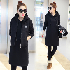 加绒加厚中长款卫衣三件套装女冬装2016韩版时尚运动休闲套装女潮