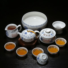 景德镇青花瓷玲珑茶具套装蜂窝镂空陶瓷功夫茶具红茶茶具套装