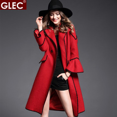 GLEC胖妹妹2016冬装新品欧美大码女装喇叭袖毛呢子大衣宽松版外套