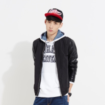 美特斯邦威2015秋装新款男拼接仿皮茄克吊牌价399