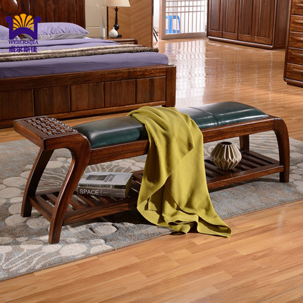 威尔斯佳 实木床尾凳北欧黑胡桃木床头凳子穿鞋凳床塌