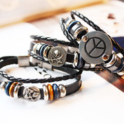 Korean men''s domineering men bracelet bracelets the cross punk rivet leather handmade buckle bracelet