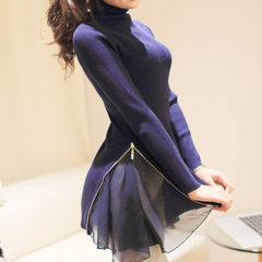 秋装新款2016韩版女装高低领修身中长款加厚保暖毛衣打底衫女长