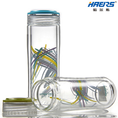 哈尔斯双层玻璃杯透明带盖正品男士茶杯女士水杯子便携创意水晶杯