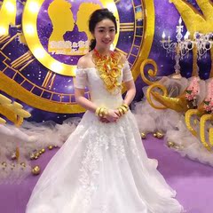 燕芳菲2016春季新款婚纱礼服双肩中袖蕾丝韩式简约显瘦小拖尾婚纱