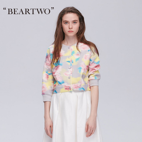 BEARTWO浅色印花短款夹克休闲摩登纽扣外套上衣BC5M801900