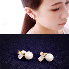 Korean elegant Pearl CZ non pierced earrings-Stud Earrings ear ear clip