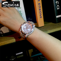 savina女士手表时尚女表 皮带手表女时尚大表盘镶钻防水潮流