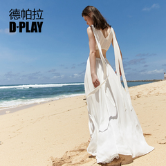 D－PLAY2016欧美挂脖交叉收腰黑色连衣裙赫本优雅A裙礼服裙小黑裙